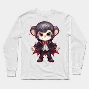 Cartoon Chimpanzee in Dracula Costume Long Sleeve T-Shirt